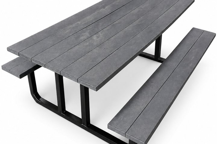 A recycled plastic picnic table
